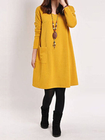Casual Femmes Solide Couleur V-Neck Pocket manches longues Mini Dress