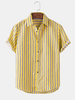Casual Mens Vertical Stripes Lapel Collar Holiday Chemises à manches courtes