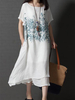Casual Women Short Sleeve O-Neck imprimé asymétrique Hem Dress