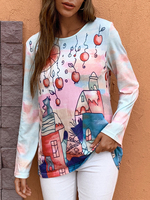 Cat Cartoon Print manches longues Plus chemisier en tricot taille