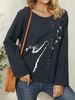 Cat Shadow Print Button Manches longues Plus Taille Casual Blouse