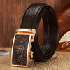 Ceinture décontractée pour hommes en cuir véritable avec boucle automatique et motif crocodile