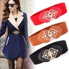 Ceinture large en cuir PU avec boucle élastique en stretch