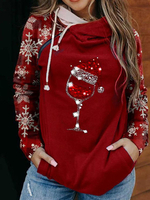 Chandail à capuchon avec poche à manches raglan pour femme à imprimé flocon de neige de Noël Plus