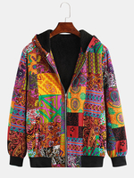 Chandail à capuchon imprimé ethnique pour hommes,  100% coton