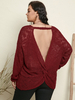Chandail semi-transparent torsadé avec dos nu et col rond de grande taille