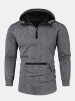 Chandails à capuchon occasionnels en coton à glissière quart de fermeture à glissière pour hommes en tricot jacquard Arg