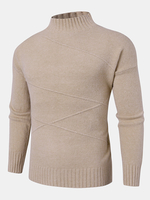 Chandails tricotés à manches longues simples pour hommes de couleur unie chaude