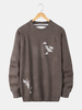 Chandails tricotés chauds à manches raglan avec broderie de grue chinoise pour hommes