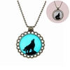 Chaîne de collier de charme pendentif rond lumineux Vintage animaux lumineux