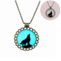 Chaîne de collier de charme pendentif rond lumineux Vintage animaux lumineux