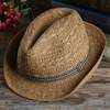 Chapeau de jazz en paille tissé à la main pour homme,  protection solaire,  visière de chapeau Fedora à bords courts