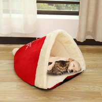 Chapeau De Noel Pet Lit Soft Chaud Cave Maison Sac De Couchage Pour Pet Chat Chien