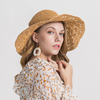 Chapeau de paille pour femme,  couleur unie,  grand bord et capuchon de voyage