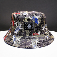 Chapeau de seau décontracté à motif de broderie de poisson koi double face pour hommes et femmes