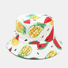 Chapeau de seau de mode portable imprimé recto-verso à motif de fruits en coton unisexe pastèque ananas