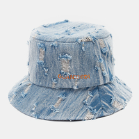 Chapeau de seau de mode unisexe de broderie de motif de lettre de denim endommagé