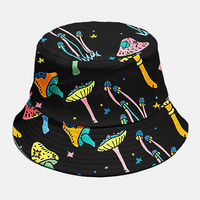 Chapeau de seau de parasol de personnalité de mode de motif de champignon de superposition de coton unisexe