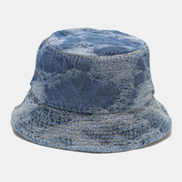 Chapeau de seau de parasol de rue de mode de trou de couleur unie de denim lavé unisexe