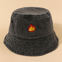 Chapeau de seau de protection solaire de mode de broderie de motif de flamme de coton lavé unisexe