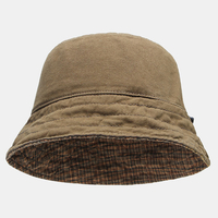 Chapeau de seau en coton lavé à double face avec motif à carreaux pour hommes Chapeau de soleil décontracté et sauvage