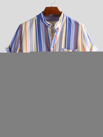 ChArmkpR Men Colorful Chemises Henley à rayures et à manches courtes