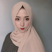 Écharpe longue en mousseline de soie Hijab de couleur unie pour femmes