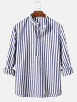 Classic Chemises Henley à manches longues 100% coton à rayures