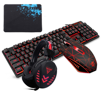 Clavier de jeu à 104 touches Conception étanche Multimédia filaire USB rétroéclairé RVB et casque de jeu LED et souris d