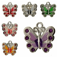 Collier à breloques papillon strass en cristal plaqué argent DIY