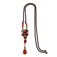 Collier en alliage pendentif vintage rouge Agate pendentif style ethnique pour les femmes