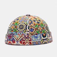 Collrown Hommes Coton Couleur Motif De Fleurs Mode Casual Brimless Beanie Landlord Cap Skull Cap