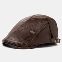 Collrown hommes en cuir PU rétro décontracté couleur unie gavroche chapeau avant chapeau béret chapeau