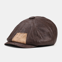 Collrown hommes Faux cuir à la main couture Patchwork rétro octogonal chapeau gavroche chapeau béret chapeau