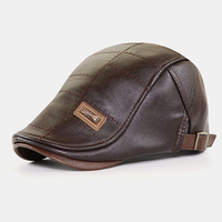 Collrown Hommes Faux Cuir Automne Hiver Solide Garder Au Chaud Plus Velours Mode Cuir Béret Réglable Chapeau