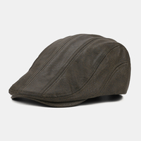 Collrown hommes Faux cuir fait à la main Stiching solide rétro chapeau avant béret chapeau