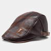 Collrown hommes Faux cuir rayé motif Vintage couleur unie avant chapeau béret chapeau