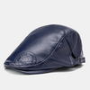 Collrown Hommes Faux Cuir Rétro Couleur Unie Universel All-Match Forward Hat Beret Hat