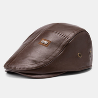 Collrown hommes Faux cuir rétro occasionnels oreillettes coupe-vent bec de canard chaud avant chapeau béret chapeau