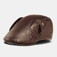Collrown hommes Faux cuir rétro personnalité chaude couleur unie bouton décoration avant chapeau béret chapeau