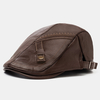 Collrown hommes PU cuir couleur unie décontracté Vintage réglable avant chapeau béret chapeau