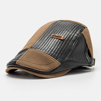 Collrown Men Leather Label Patch Béret Cap PU Tricoté Irrégulier Patchwork Réglable Casquette Plate