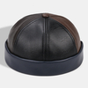 Collrown unisexe Faux cuir Patchwork couleur rétro classique couleur sans bord bonnet propriétaire chapeau crâne chapeau