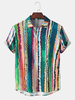 Coloful Wave Stripe Hawaii Holiday Revel Collar Mens Chemises à manches courtes
