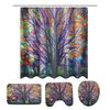 Coloré arbre de rêve motif salle de bain imperméable rideau de douche tapis de sol piédestal tapis couvercle de toilette