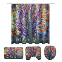 Coloré arbre de rêve motif salle de bain imperméable rideau de douche tapis de sol piédestal tapis couvercle de toilette