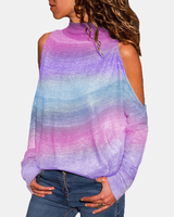 Coloré Tie Dye Imprimé Col Haut Épaule Creuse T-shirts Décontractés