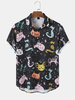 Colorful Chemise à manches courtes à revers imprimé chat dessin animé pour homme