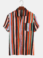 Colorful Chemises à manches courtes à col rabattu à rayures pour homme