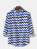 Colorful Chemises décontractées à manches longues et revers à imprimé chevron